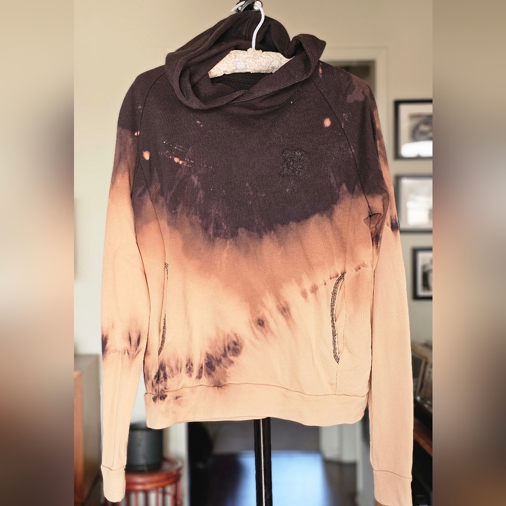 Death To Tennis DTT New York Mens Acid Wash Hooded Sweatshirt in Black and Tan